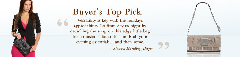 Buyer’s Top Pick. 'Channeling the Parisian chic look, this bag is super feminine with an edgy style. Neutral with a pop of contrast, this is the perfect way to make a statement.' - Sherry, Handbag Buyer